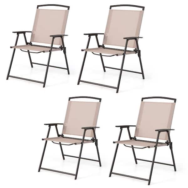 HONEY JOY Patio Folding Chairs Outdoor Dining Chairs with Breathable Fabric and Rustproof Steel Frame (Set of 4)