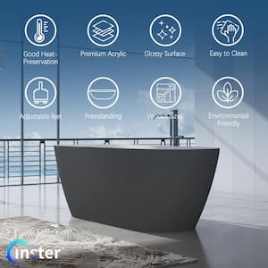 MUTE 59 in. Oval Acrylic Flatbottom Freestanding Soaking Non-Whirlpool Bathtub in Gary Included Center Drain