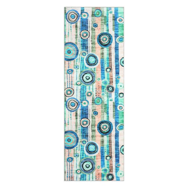 Modern Abstract Printed Rug Living Room Decorative Rug Washable Rug Anti-fouling Non-slip Blue 2X6ft