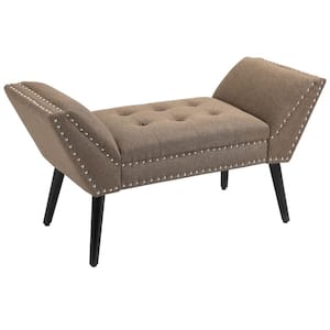 Brown Polyester Upholstered Tufted Entryway Bench 22 in. x 45 in. x 18 in.