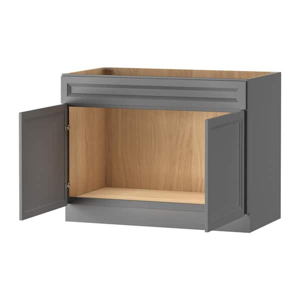 Keyport Shaker 45 in. W x 24 in. D x 34.5 in. H Charcoal Plywood Tool-Free Ready To Assemble Sink Base Kitchen Cabinet