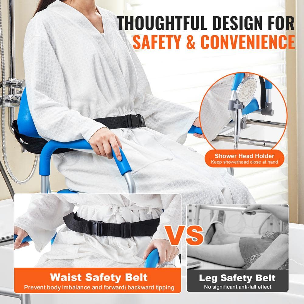 Blue Adjustable Plastic Sliding Tub Transfer Bench with Safety Belt