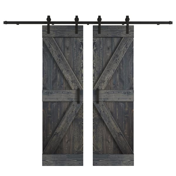 COAST SEQUOIA INC K Series 60 in. x 84 in. Carbon Gray DIY Knotty Wood Double Sliding Barn Door with Hardware Kit