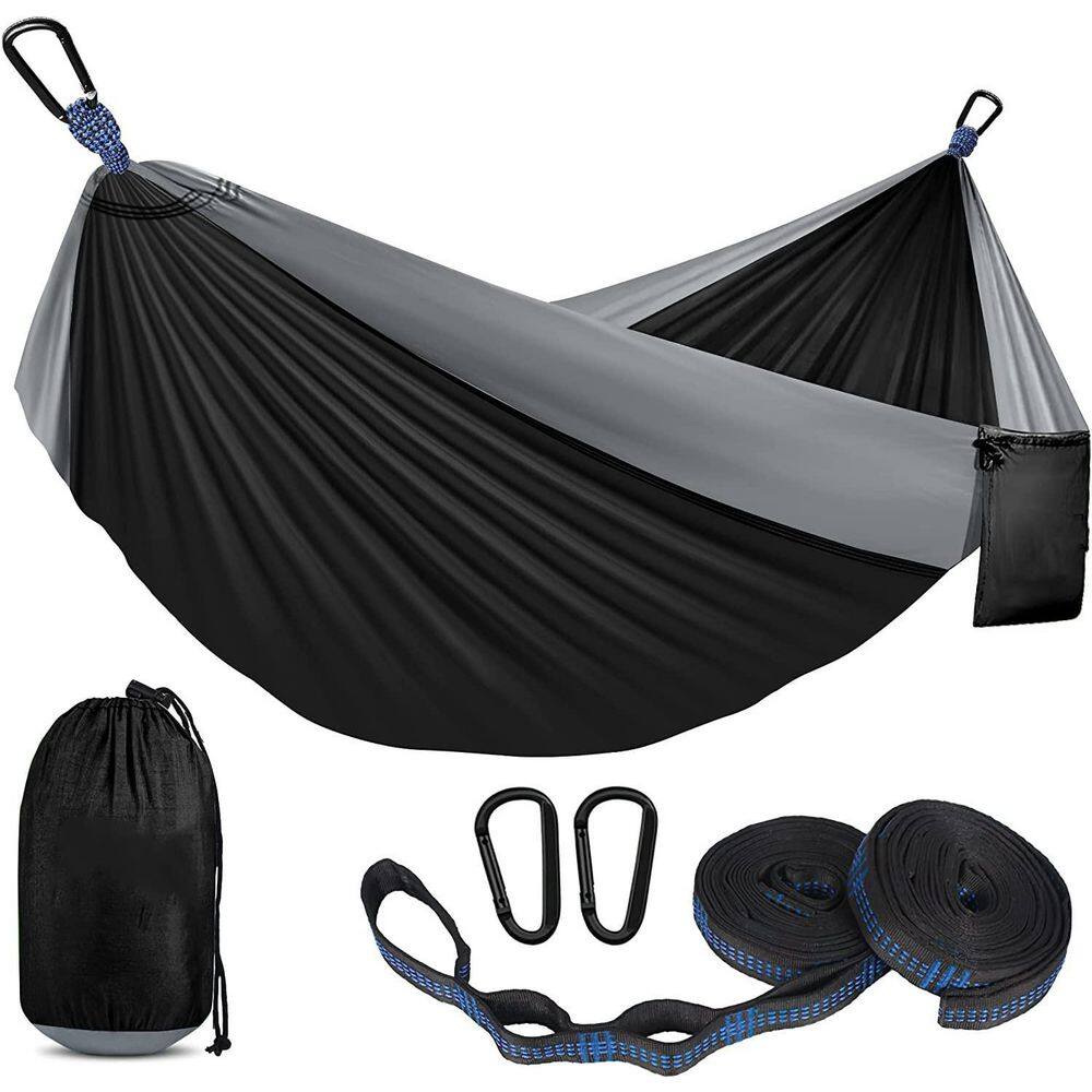 10 ft. Black and Grey Nylon Parachute Outdoor Camping Portable Hammock