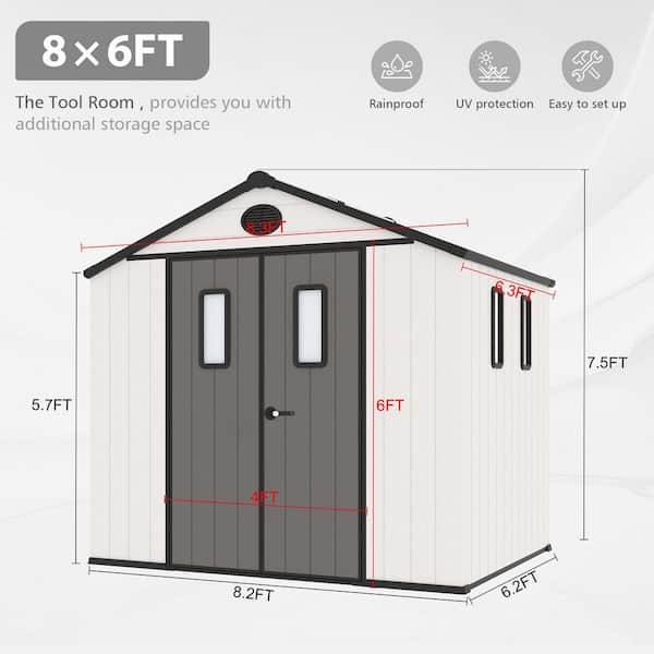 8 ft. W x 6 ft. D Outdoor Storage Resin Garden Shed for Backyard Outdoor (48 sq. ft.)