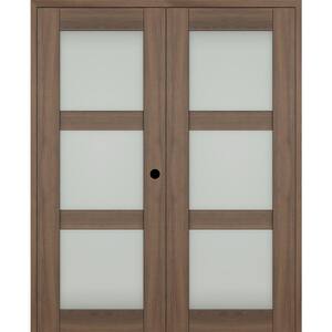 Vona 64''x 96'' Left Hand Active 3-Lite Frosted Glass Pecan Nutwood Wood Composite Double Prehung French Door