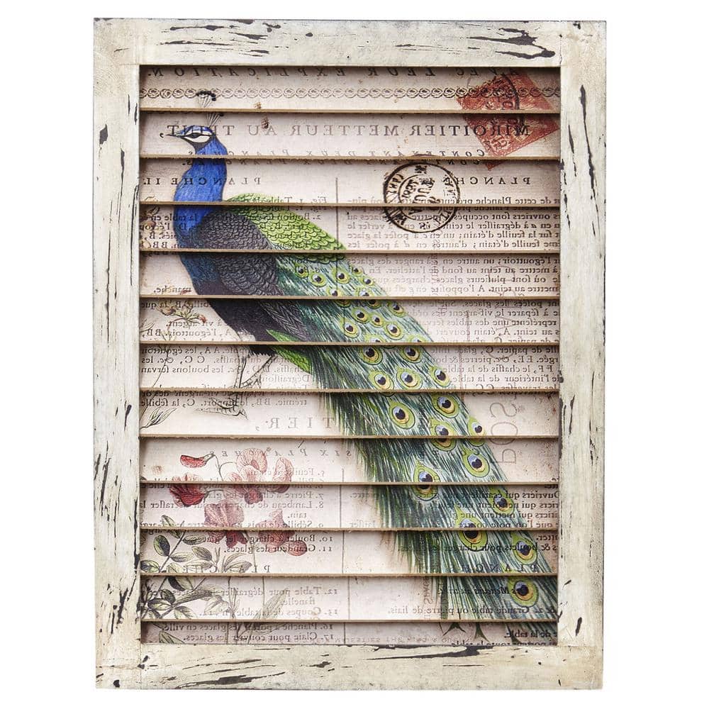 Nearly Natural Peacock Window Shutter Wall Decor 7022 The Home Depot