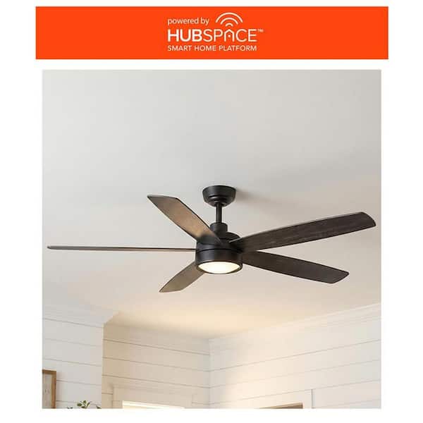 Driskol 60 in. White Color Changing LED Matte Black Smart Ceiling Fan with Light Kit and Remote Powered by Hubspace