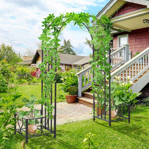 VINGLI Garden Arbor With Gate, PVC Wedding Arch For Ceremony Party, Garden Trellis For Climbing Plants Outdoor, Arch Backdrop Stand For