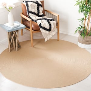 Braided Beige Doormat 3 ft. x 3 ft. Abstract Round Area Rug