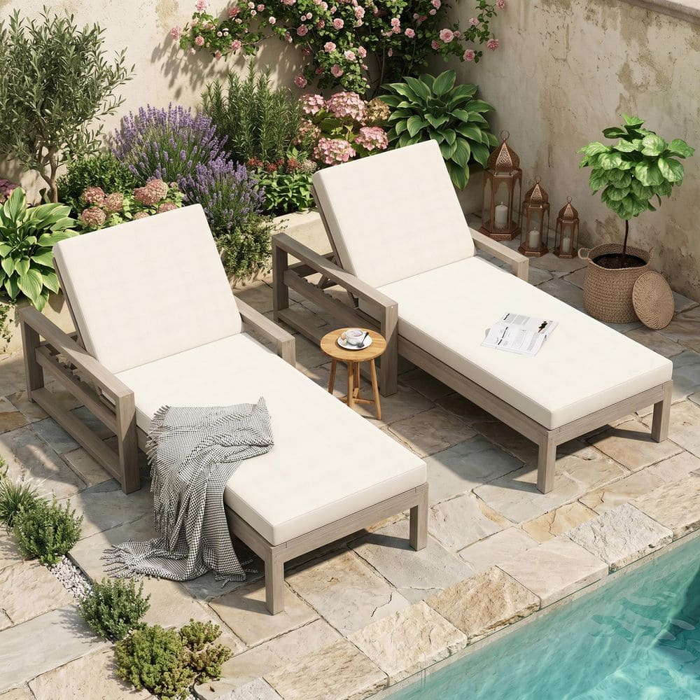 椅子 Colorful Gray Wood Outdoor 5-Position Lounge Chairs, Patio Chaise Lounge