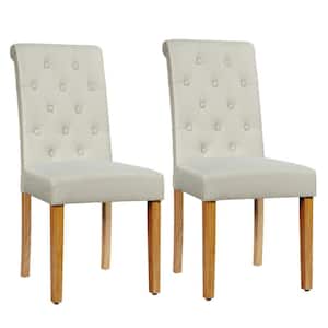 Beige Tufted Dining Parsons Chairs Stool with Sponge-Filled Cushion (Set of 2)