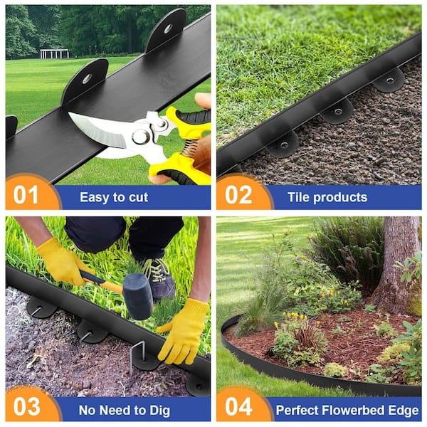 1.5 in. x 100 ft. Black Plastic Landscape No-Dig Edging Tall Wall