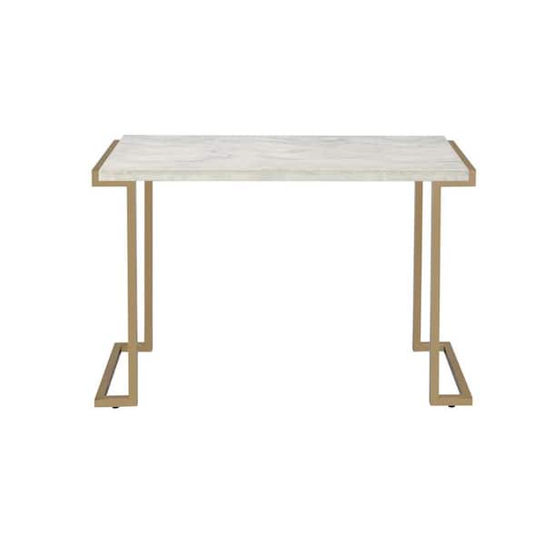 Donason 44 in. White Short Rectangular Faux Marble End Table