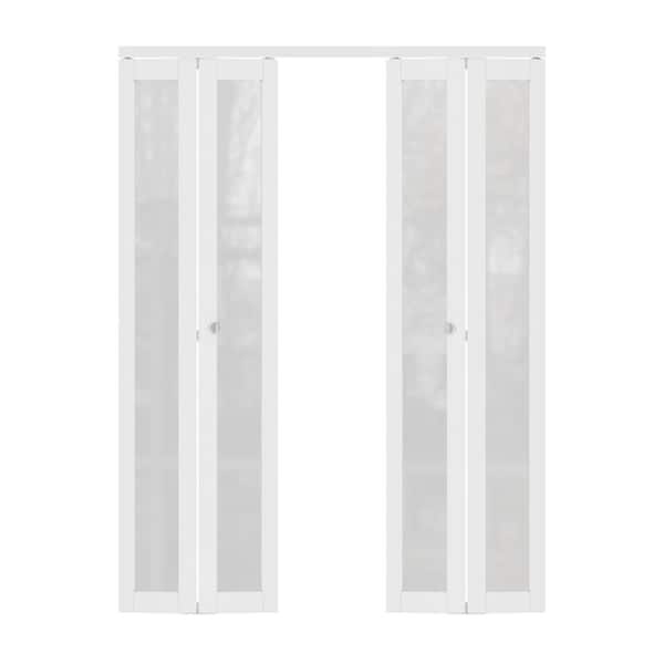 ARK DESIGN 60 in. x 80 in. 1-Lite Frosted Glass Solid Core MDF White Finished Closet Bifold Door with Hardware