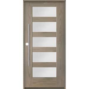 Faux Pivot 36 in. x 80 in. 5 Lite Right-Hand/Inswing Satin Glass Oiled Leather Stain Fiberglass Prehung Front Door