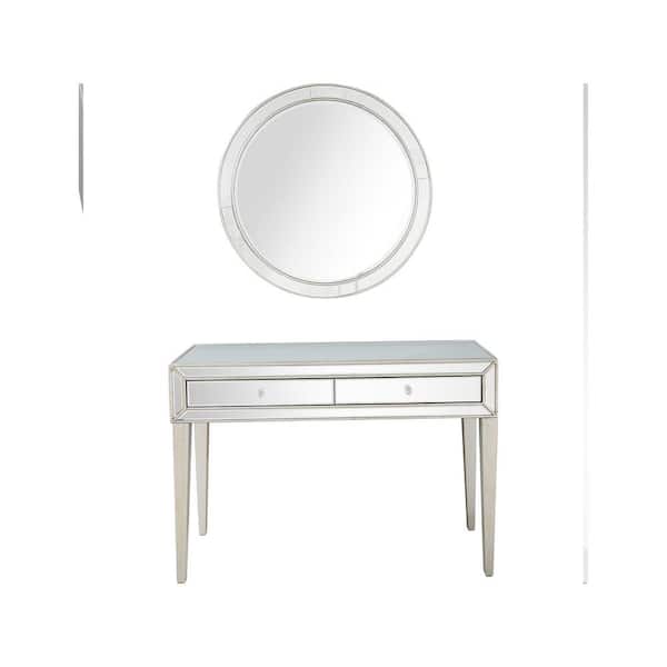 Camden Isle Alice 48 in. Antique Silver Rectangle Glass Console Table with Wall Mirror