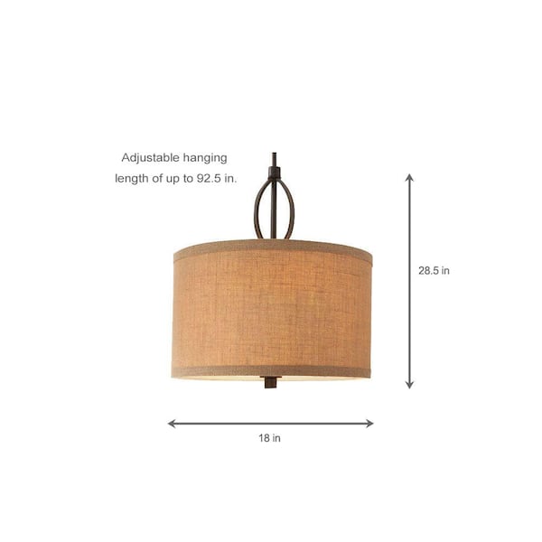 Hampton Bay 3-Light Oil-Rubbed Bronze Pendant with Burlap Drum