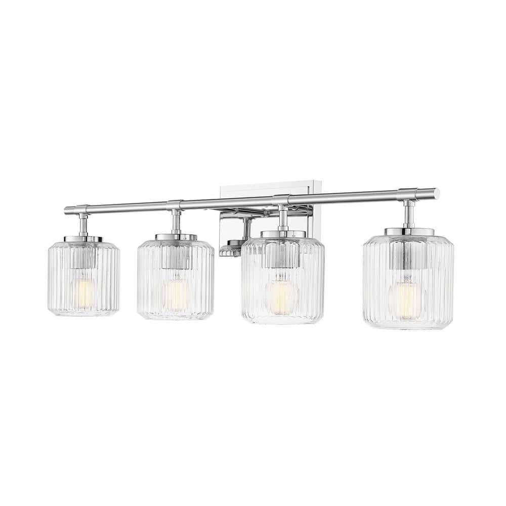 Landon 32 in. 4 Light Chrome Vanity Light with Clear Ribbed Glass Shades