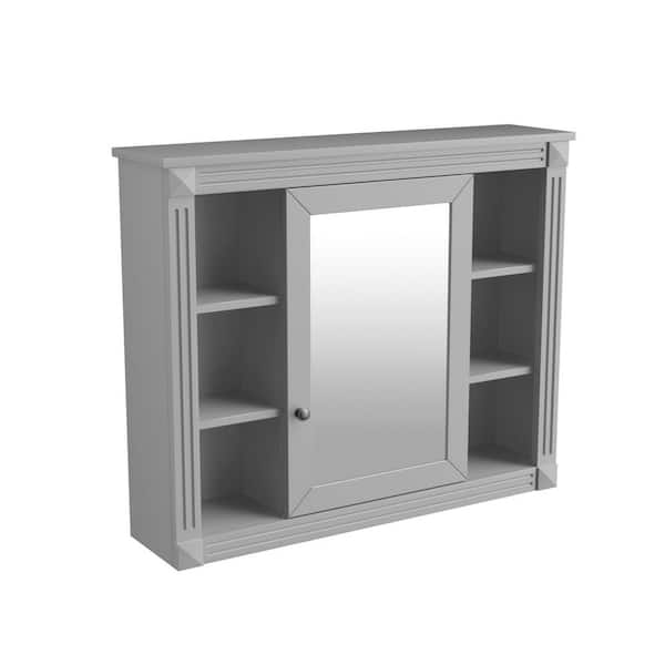 35 in. W x 28.7 in. H Rectangular MDF Medicine Cabinet with Mirror Wall Mounted Bathroom Cabinet in Grey