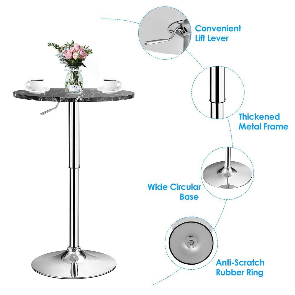 Black Marble Adjustable Height Round Bistro Table