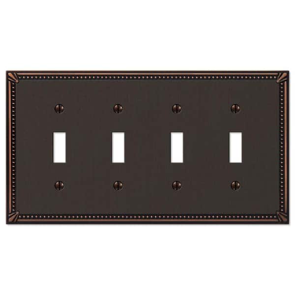 AMERELLE Imperial Bead 4 Gang Toggle Metal Wall Plate - Aged Bronze