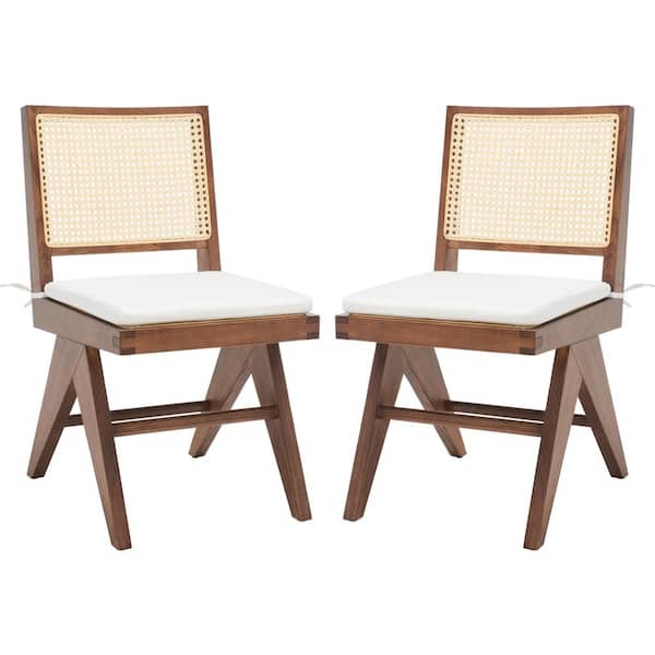 SAFAVIEH Colette Wood/Natural 17.7 in. Rattan Dining Chair Set of 2