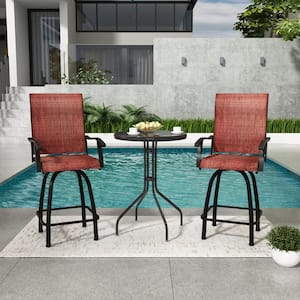 Swivel Metal Frame Outdoor Dinning Chairs Height Bar Stools in Red Patio Chairs Furniture (Set of 2)
