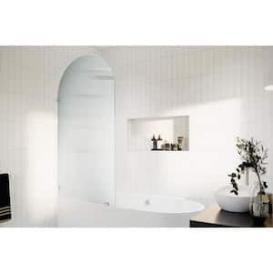 Venus 34 in. W x 66.75 in. H Single Fixed Frameless Arched Fluted Tub Door in Brushed Nickel without Handle