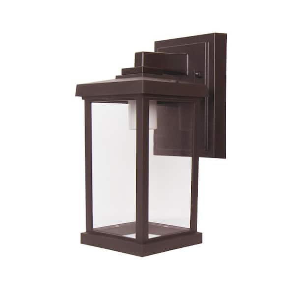 SOLUS Artisan Small Square 11.60 in. Bronze Composite Outdoor Hardwired Lantern Sconce with Clear Diffuser No Bulbs Included