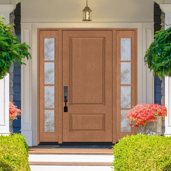 Regency 64 in. x 80 in. 2Panel 3/4-Squaretop RHIS Autumn Wheat Stain Fiberglass Prehung Front Door w/4Lite Dbl 12in.SL
