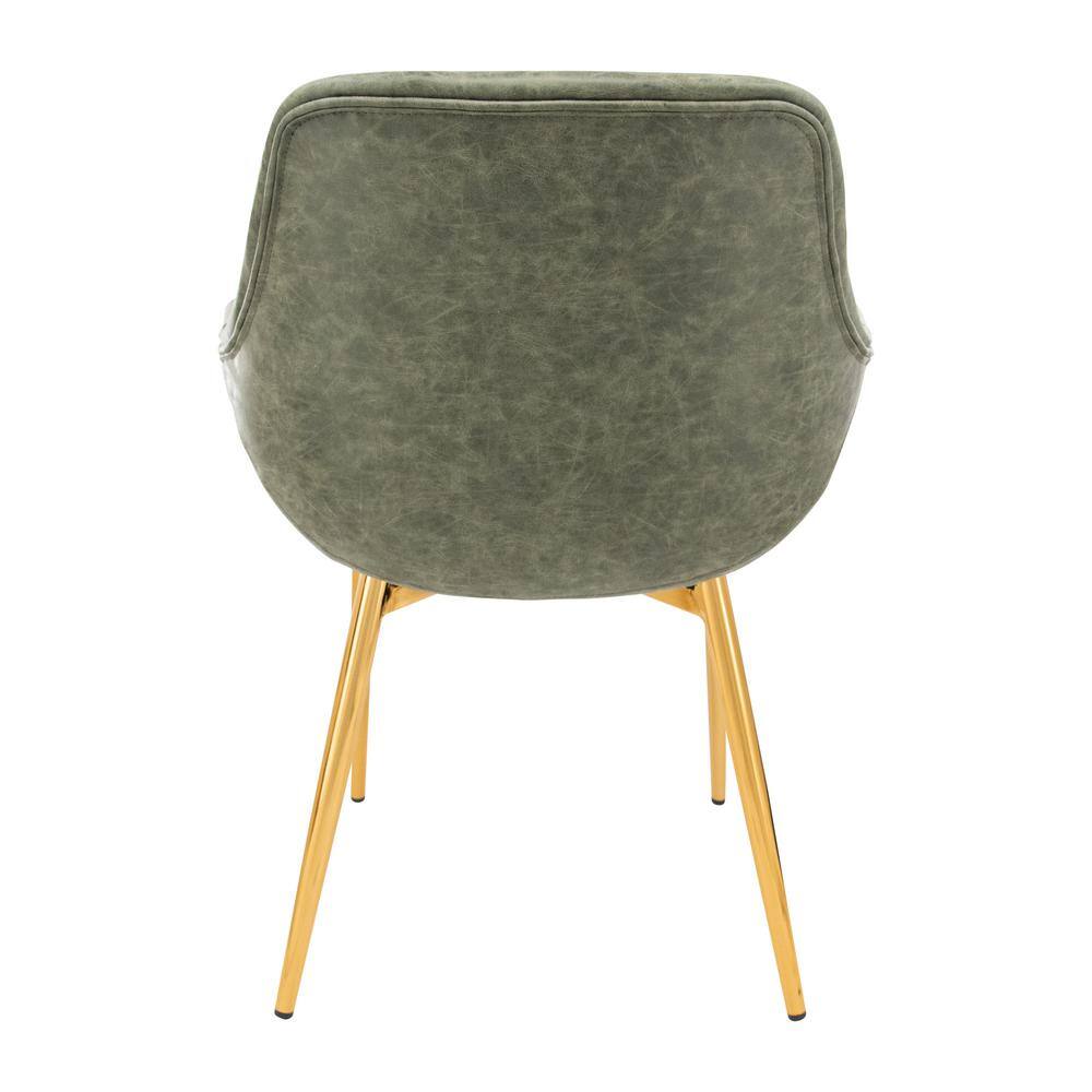 Mid Century Modern Olive Green Metal Arm Chair with Gold Details