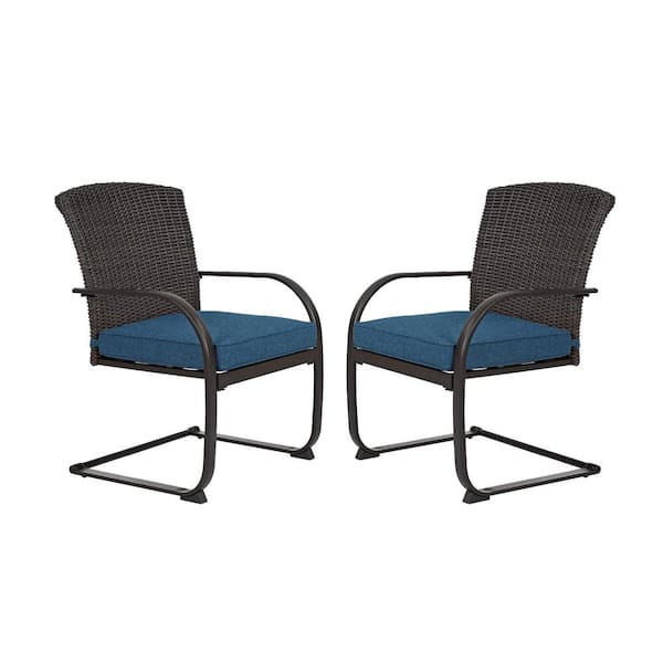 Clihome 2-Piece Patio Metal Outdoor Dining Chairs with Blue Cushion