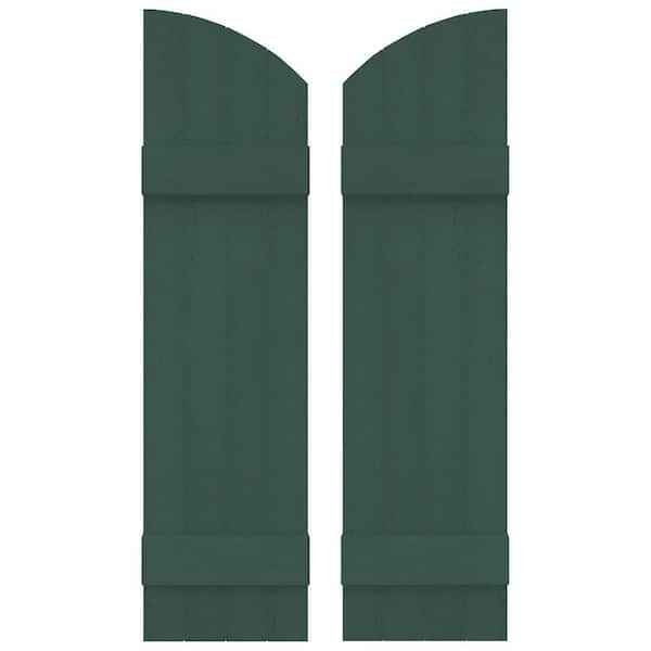 Builders Edge 14 in. W x 49 in. H Vinyl Exterior Arch Top Joined Board and Batten Shutters Pair in Forest Green