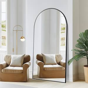 38 in. W. x 75 in. H Full Length Arched Free Standing Body Mirror, Metal Framed Wall Mirror, Large Floor Mirror in Black