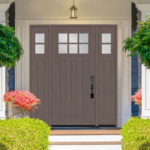 Regency 64 in. x 80 in. 6-Lite Top Lite Clear Glass LHIS Mahogany Fiberglass Prehung Front Door 12 in. Side Lites