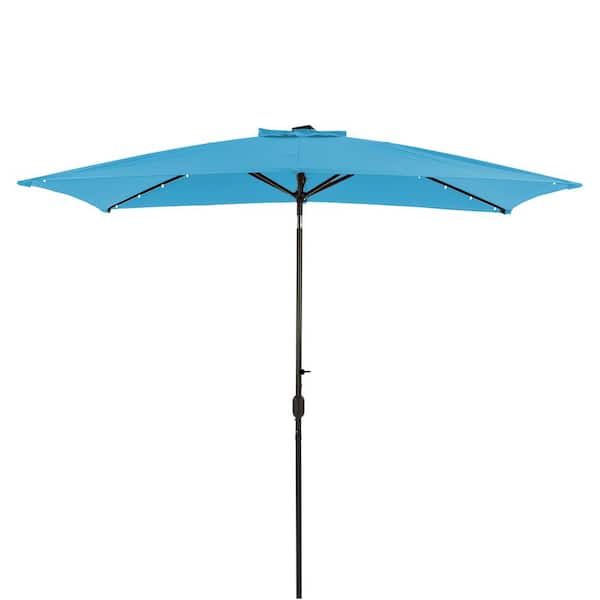 Clihome 10 ft. x 6.5 ft. Rectangular Lighted Market Umbrella with Waterproof and UV Resistant in Light Blue