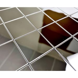 Modern Design Silver Square Mosaic 12 in. x 12 in. Stainless Steel Decorative Peel and Stick Tile (20 Sq. Ft./Case)