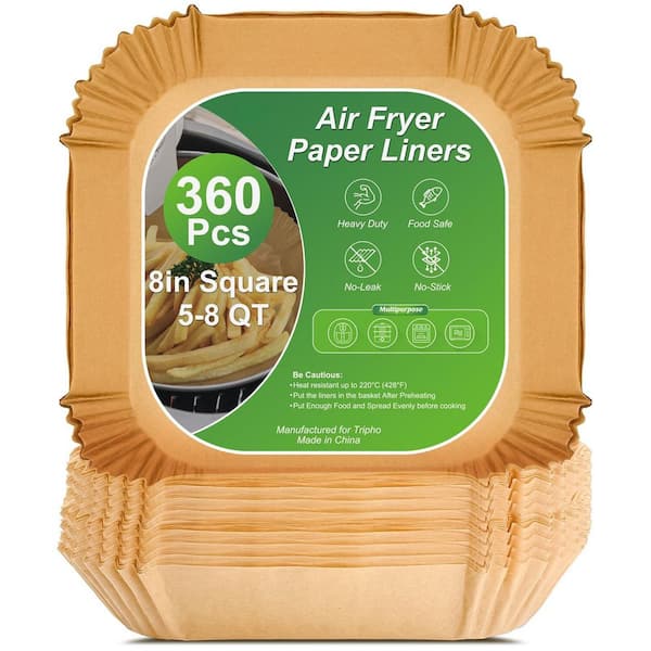 Heavy Duty 8" Square Unbleached Air Fryer Liners with Non-Stick & Oil-Proof Coating, 360-Pack