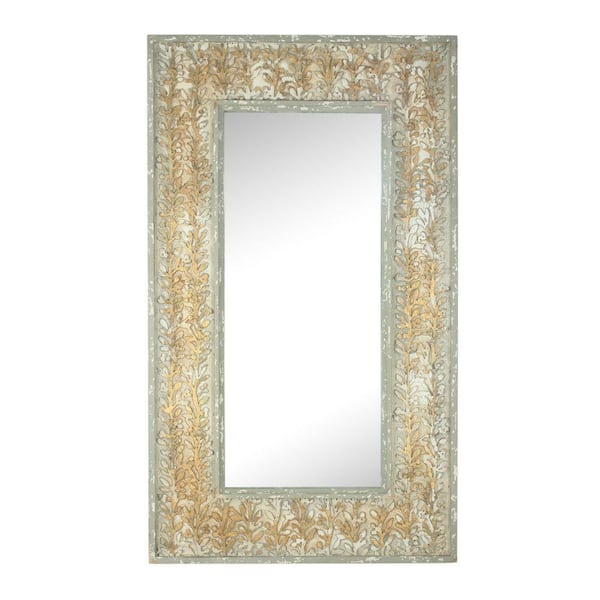 Benjara 2.5 in. W x 56.5 in. H Wooden Frame Gold Wall Mirror