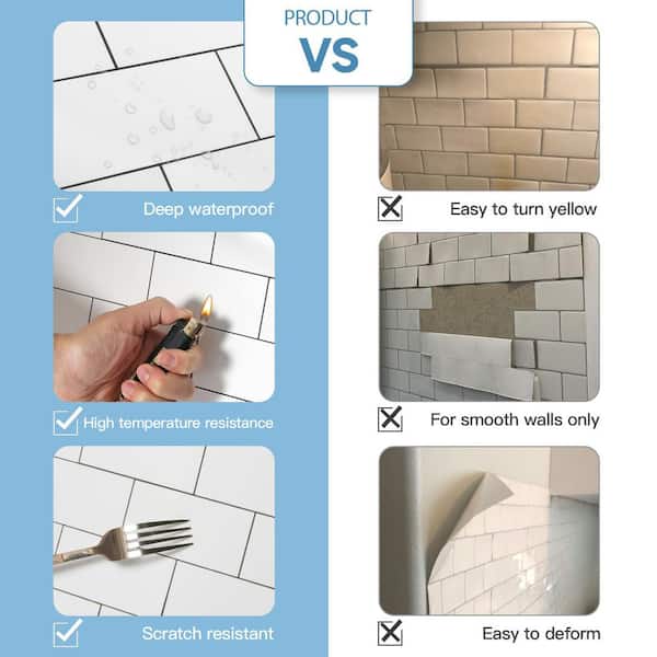 White 12 in. x 12 in. PVC Peel and Stick Backsplash Tile with Polished Marble Finish 10-Pack