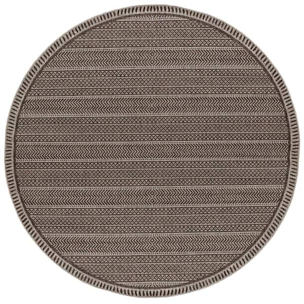 MILLERTON HOME Isla Mocha 8 ft. Round Round Global Chevron Indoor/Outdoor Area Rug