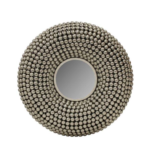 Benjara 31 in. Silver Metal Wall Decor with Mirror and Studded Nail Accents