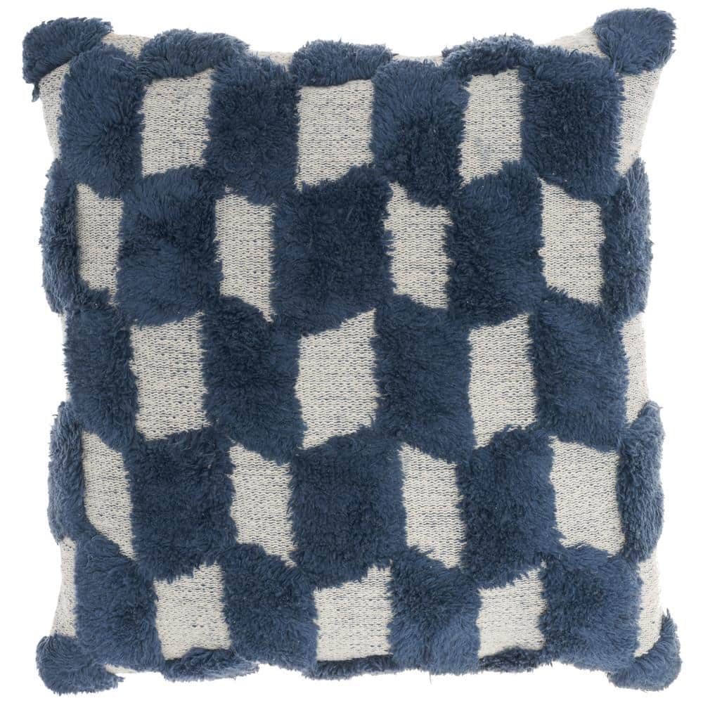 Nicole Curtis Handmade Navy 18" Square Cotton Blend Throw Pillow