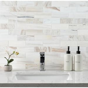 Angora Subway 12 in. x 12 in. Polished Marble Floor and Wall Mosaic Tile (9.7 sq. ft./case)