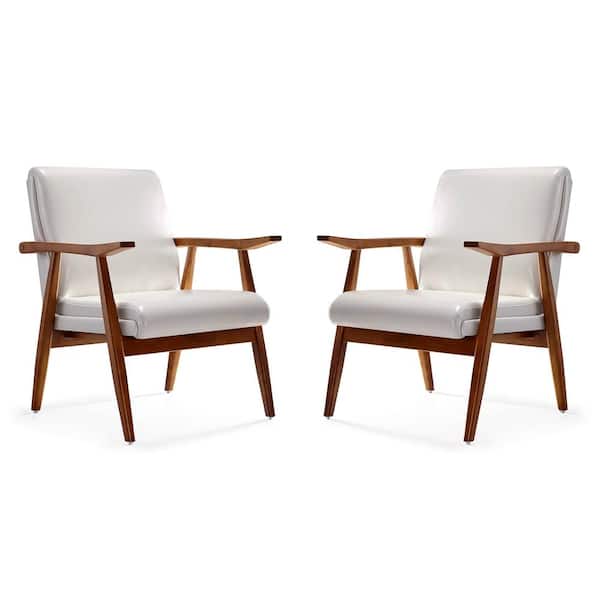 Manhattan Comfort ArchDuke White and Amber Faux Leather Accent Arm Chair (Set of 2)