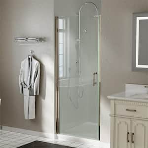 32 in.to 33-3/8 in. W x 72 in. H Pivot Swing Frameless Shower Door in Brushed Nickel with Clear Glass