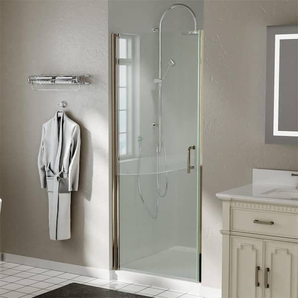 TOOLKISS 32 in.to 33-3/8 in. W x 72 in. H Pivot Swing Frameless Shower Door in Brushed Nickel with Clear Glass
