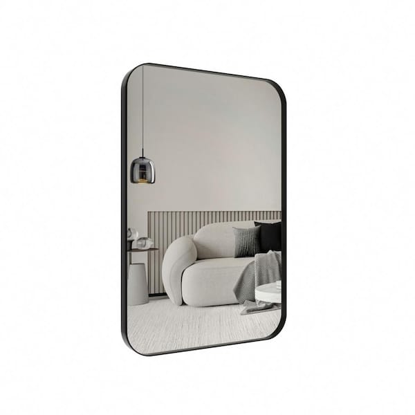 40 in. W x 30 in. H Large Modern Rectangle Stainless Steel Framed Bathroom Vainty Mirror Brushed Black