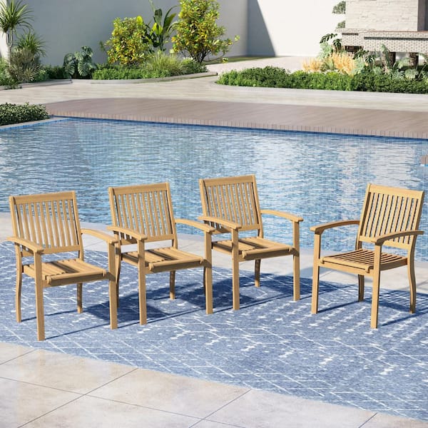 Brown Acacia Wood Outdoor Dining Chairs (4-Pack)